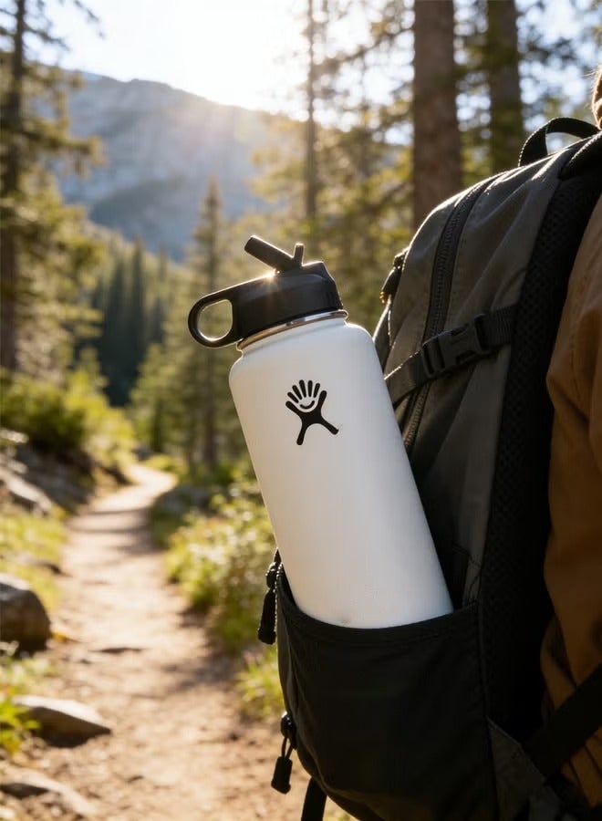 هايدرو فلاسك فراغ معزول زجاجة مياه الفولاذ المقاوم للصدأ فم واسع مع غطاء القش (أبيض، 32 أوقية) - Image 4